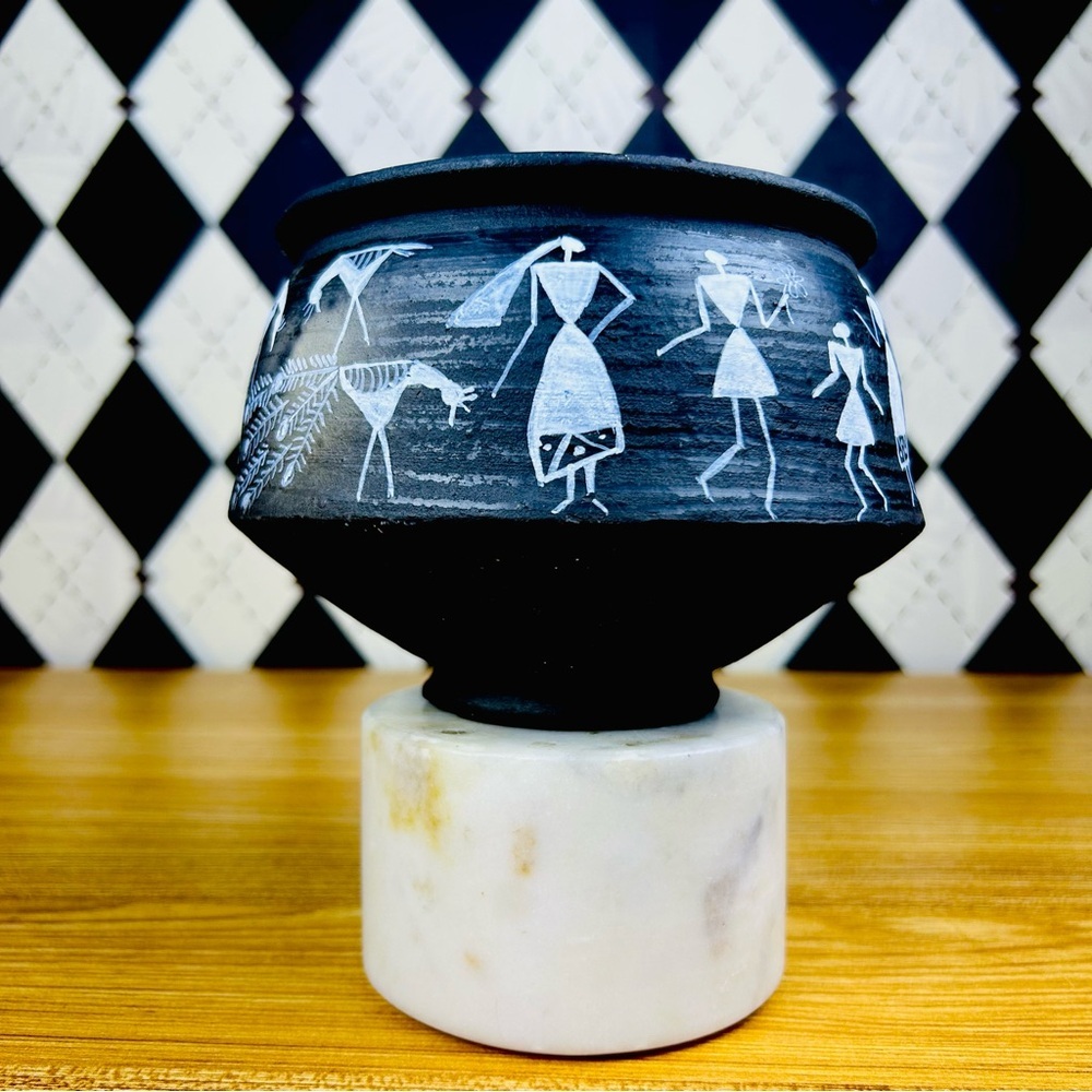 Folk Art‎ Earthenware Hand-Painted| Zulu/ Warli/ Mumbres Cave Painting Inspired